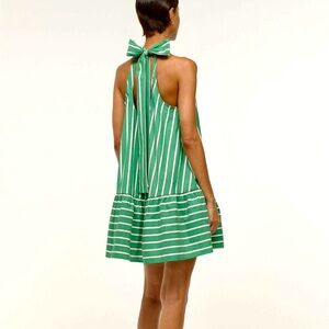Rachel Zoe Green & White Striped Tie Back Neck Flounce Peplum Hem Dress NWT XL